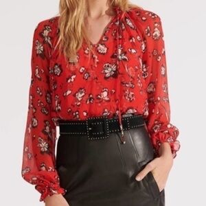 Veronica Beard Red Silk Floral Blouse with Camisole Small